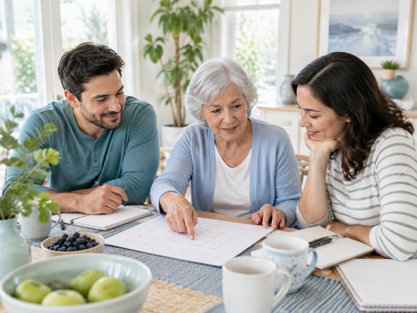 A family and coordinator talking through a plan together
